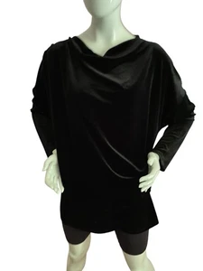 EXPRESS Velvet Top V-Neck Ruched Pullover Long Sleeve Women Size XL Black NWT - Picture 1 of 12