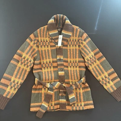 Ralph Lauren Double RL( RRL)100% Wool Plaid Ranch Cardigan Size medium $1200 new - Image 1 of 4