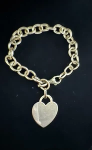 Royal Luxury Milano Italy 14k SOLID Gold Bracelet Rolo Link Heart Charm 8.33gr - Picture 1 of 18