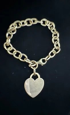 Royal Luxury Milano Italy 14k SOLID Gold Bracelet Rolo Link Heart Charm 8.33gr - Image 1 of 4