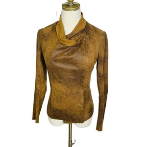 Zara Vegan Moto Zip Jacket SMALL Stain Leather Look Side Zip Drape Collar Brown - Picture 1 of 6
