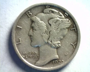 Moneda de diez centavos de mercurio 1920-S extra fina xf extremadamente fina ef bonita moneda original bobs moneda - Imagen 1 de 2
