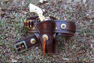 Johnny Ringo Western Cowboy Holster And Cartridge Belt .44/45 Fit Barrel Usa - Image 1 of 4