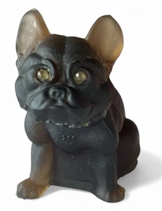 Vintage Westmoreland Französische Bulldogge Braun Bernstein Strass Augen Glas Figur - Bild 1 von 12
