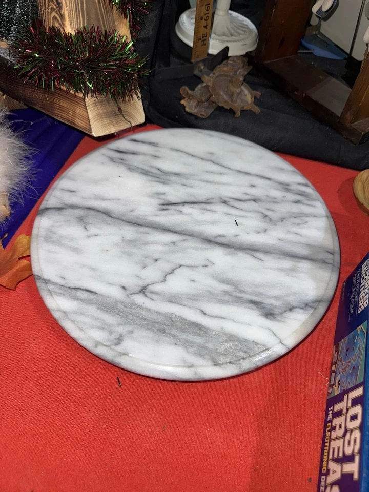Marble Lazy Susan with Marble Base 12" White Gray Vintage. Heavy Rotates well.   - Image 1 of 1