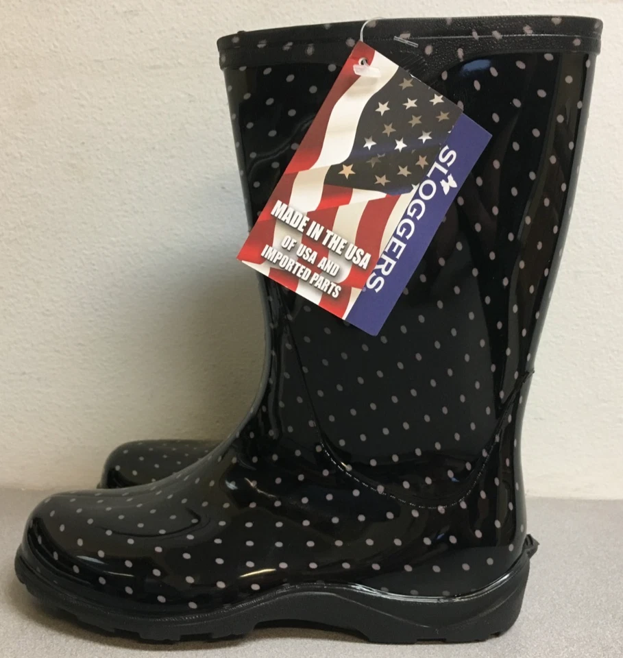 Sloggers 5013BP07 Women's Rain & Garden Boot Black/white Polka Dot Size 7