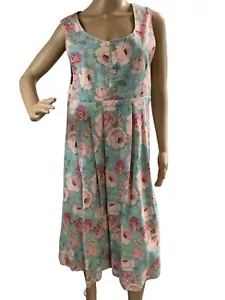 Women's Handmade Floral Dress Size Med Blue Pink Sleeveless Peasant Cottagecore - Picture 1 of 12