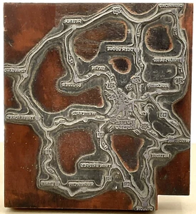 Vintage Butte Montana Rodeo Map Metal on Wood Printing Press Plate Letterpress - Picture 1 of 6