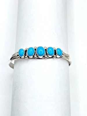Sterling Sleeping Beauty Turquoise Row Cuff Bracelet Native American Signed New - Image 1 of 4