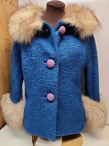 International Ladies Garment Workers Union Vintage  Fur Collar Blue Coat 50/60's - Bild 1 von 24