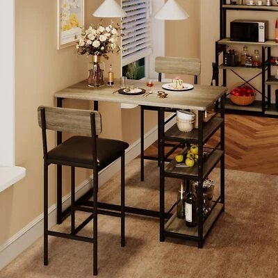 Dining Set Wood Top Table with 2 Upholstered Bar Stools for Small Space Kitchen - Image 1 of 4