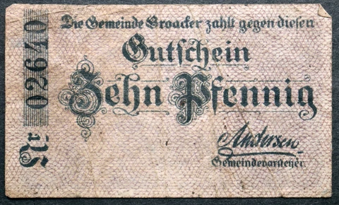 BROACKER / BROAGER 1918 Small rare 10 Pfennig German Notgeld Circulating Issue Cover