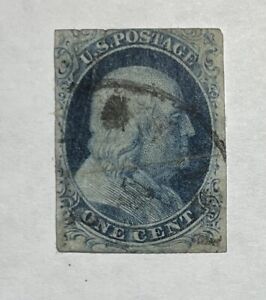 New ListingUs #7 1c blue Franklin Type Ii 1851, Used/faults -$150 Scv