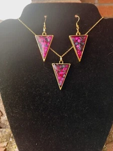 Gold Crystal Pink Pendant/necklace Earrings Set Gift For Her Jewellery Ladies - Picture 1 of 10