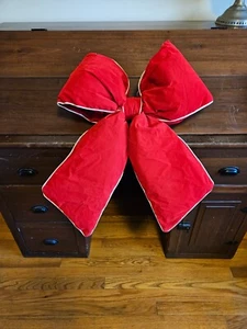 Big HUGE Red Bow VELVET Store Display GOLD METALLIC PIPING Jumbo GIANT - Picture 1 of 8