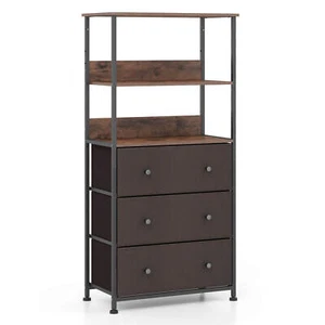 3 Drawer Dresser w/ Unit Metal Frame Open Shelves Home Vertical Fabric Storage - Picture 1 of 9