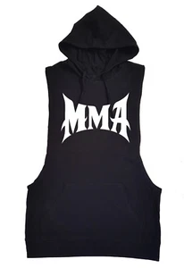 MMA Oldschool Black Tank Top Hoodie Fitness Workout Bodybuilding Gym Vest Shirt - Picture 1 of 1