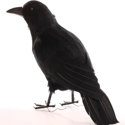 Corvo preto artificial emplumado grande 18" com pés pretos - Imagem 1 de 4