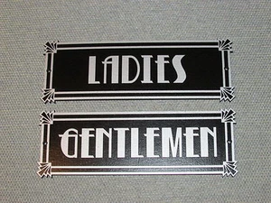 Art Deco Style Silver and Black Ladies & Gentlemen Restroom Signs Set - Picture 1 of 3