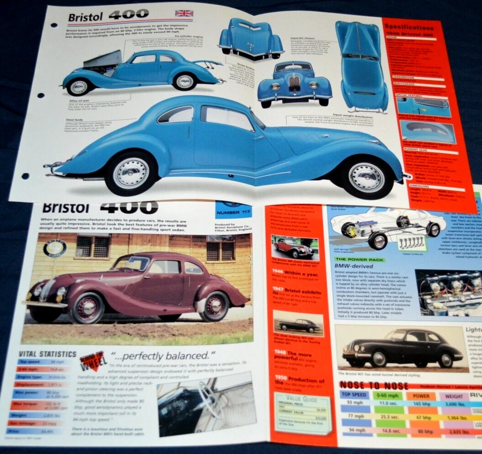 1948 Bristol 400 Specs Info Original Poster Brochure Vintage 48 - Image 1 of 1