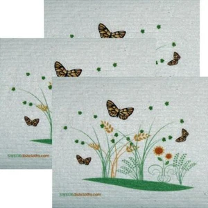 Swedish Dishcloth Set of 3 each Swedish Dishcloths 3 Spring Butterflies Design - Picture 1 of 6