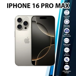 Apple iPhone 16 Pro Max iOS Cell Phone (Natural Titanium/8GB+1TB/Unlocked) - Picture 1 of 8