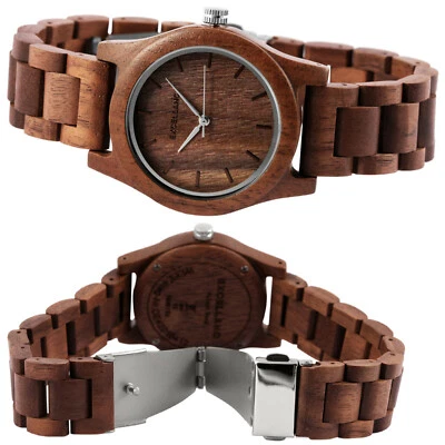 Damenuhr Quarz analog Armbanduhr Holzuhr Wallnussholz Gliederarmband 18/156 - Bild 1 von 4