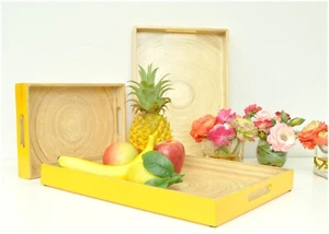 Handmade Lacquer Bamboo Rectangular Tray Serving Decorative Tray Hi Gloss yellow - Picture 1 of 37
