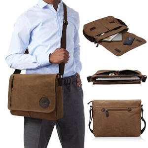 Messenger Bag School Shoulder Bag Men's Vintage Crossbody Satchel Canvas Leather - Picture 1 of 11