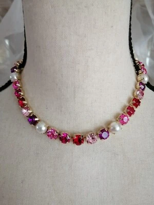 J.Crew Factory Crystal & Pearl Statement Necklace Soft Fuchsia Pink CE857 NWT - Image 1 of 3