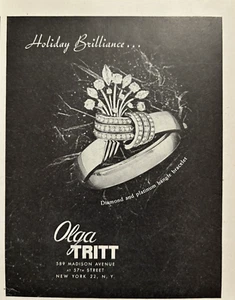 1940er Olga Tritt Diamant & Platin Armreif Armband Madison Av NY Vintage Print Ad - Bild 1 von 1