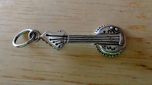 Sterling Silver 3D solid 28x9mm detailed Banjo Music Instrument Charm - Picture 1 of 5
