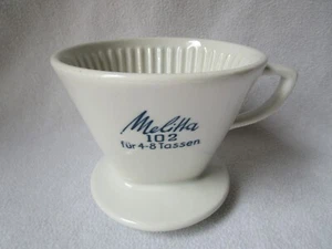 alter Melitta Porzellan Kaffee-Filter weiß 102 4Loch blaue Schrift 4-8 Tassen - Bild 1 von 6