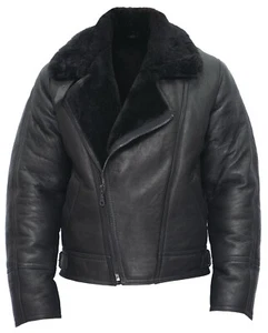 Uomo Nero Crosszip B3 Giacca pelle di Pecora Aviatore Bombardiere Montone - Bild 1 von 8