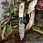 Csfif Custom Skinner Knife Twist Damascus Bone And Wood Micrata Bolster Hiking