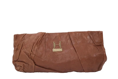 Bolso clutch Halston Heritage de cuero acanalado marrón chocolate Foto 1 de 4