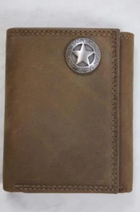 ZEP PRO Western TEXAS STAR Crazy Horse Leather trifold Wallet Tin Gift Box - Picture 1 of 12
