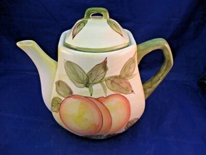 LOVELY CONTEMPORARY TEA POT, DECORATED WITH PEACHES AND PEARS - Picture 1 of 8