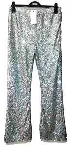 GIRLS M&S SILVER SEQUIN SPARKLE TROUSERS SIZE 14-15 YRS - BNWT - Picture 1 of 5