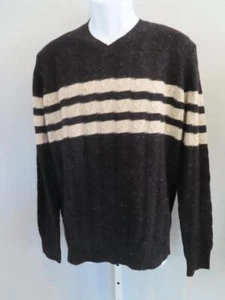 NWT VINCE Black/Ecru Tweeded Cable-Knit V-Neck Mens Sweater Size M $225 - Picture 1 of 11