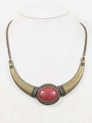 波西米亚西部部落青铜红色椭圆形凸圆形弧形条项链 19 英寸 — 第 1/4 张图片