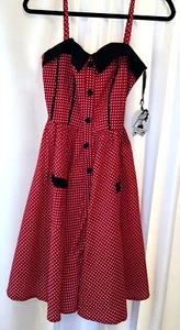 Neu mit Etikett Hell Bunny Vixen ärmelloses Damenkleid Größe Small rot mit weißen Tupfen - Bild 1 von 8