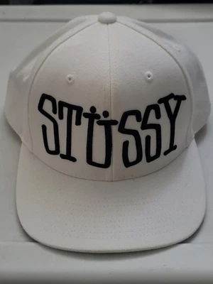Rare STUSSY Big Logo Embroidered Hat Cap Snapback Black / White - Image 1 of 4