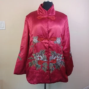 Libejia Dark Pink Silk Jacket Oriental Heavily Embroidered Size XXL (5E) - Picture 1 of 9