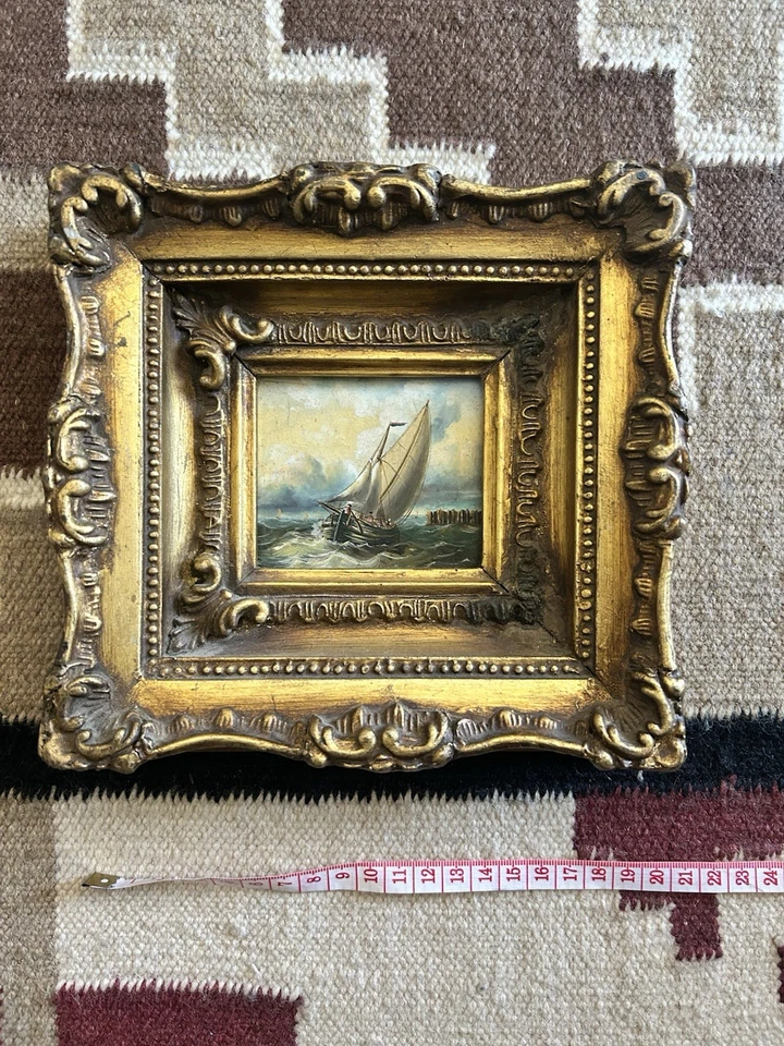 Carvers & Gilders Gold Tone Ornate Framed French Sailing Boats Seascape Print - Image 1 of 4