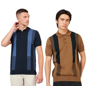 Ben Sherman Men's Intarsia Stripe Knit Polo Shirt Retro Mod Smart Casual Top - Picture 1 of 11