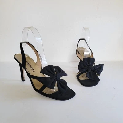 Yves Saint Laurent YSL Vintage 80s Heels Size 8 Black Slingbacks Flower Petal - Image 1 of 4