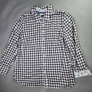 Talbots Shirt Womens Large Navy Blue White Gingham Check Button Down Long Sleeve - Picture 1 of 13