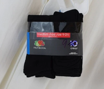 9 Pack Fruit of the Loom Boys' Dual Defense Crew Socks Black Size Medium - Image 1 of 3