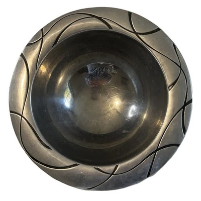 Lenox Vibe Tazón de Metal Plateado Abstracto Negro Remolino Ensalada Centro de Mesa Decoración Foto 1 de 4